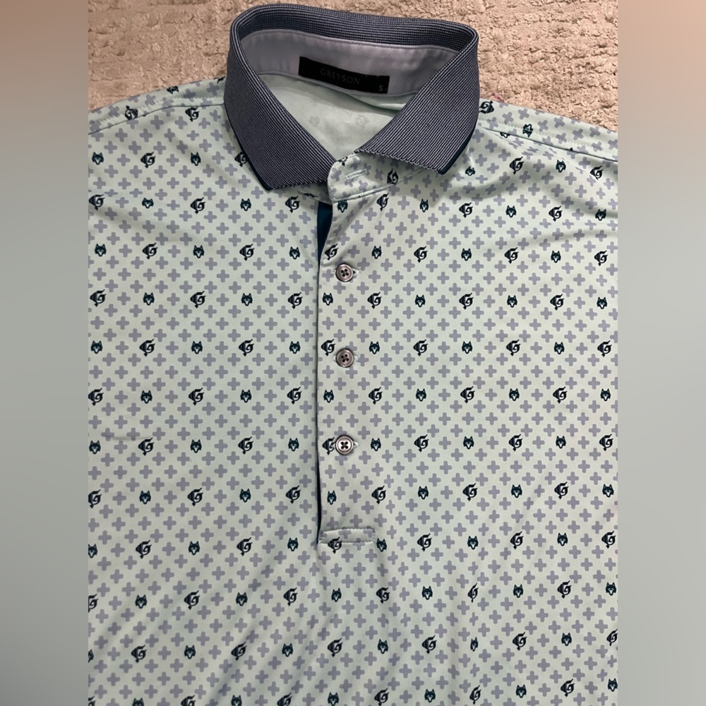 Greyson All Over Rare Print Golf Polo- Embroidered Sleeve